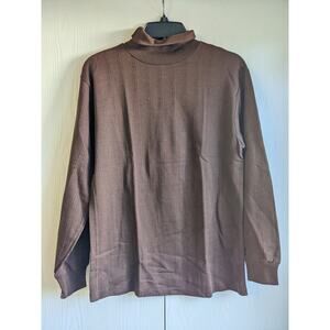 Put-on Shop Men's Turtle Neck Long Sleeve Brown Blended Fiber T-shirt Size L